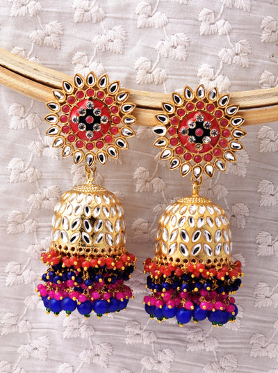 Sadhana Heavy Golden Colorful Jhumka Earrings