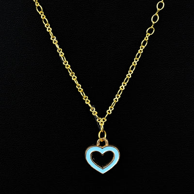 Gold Figure 8 Chain with Sky Blue Heart charms