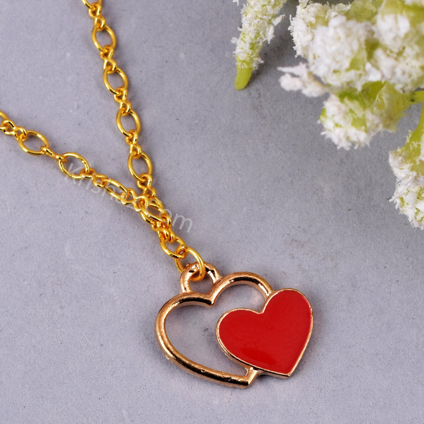 Gold Figure 8 Dainty Chains with Red Heart charms