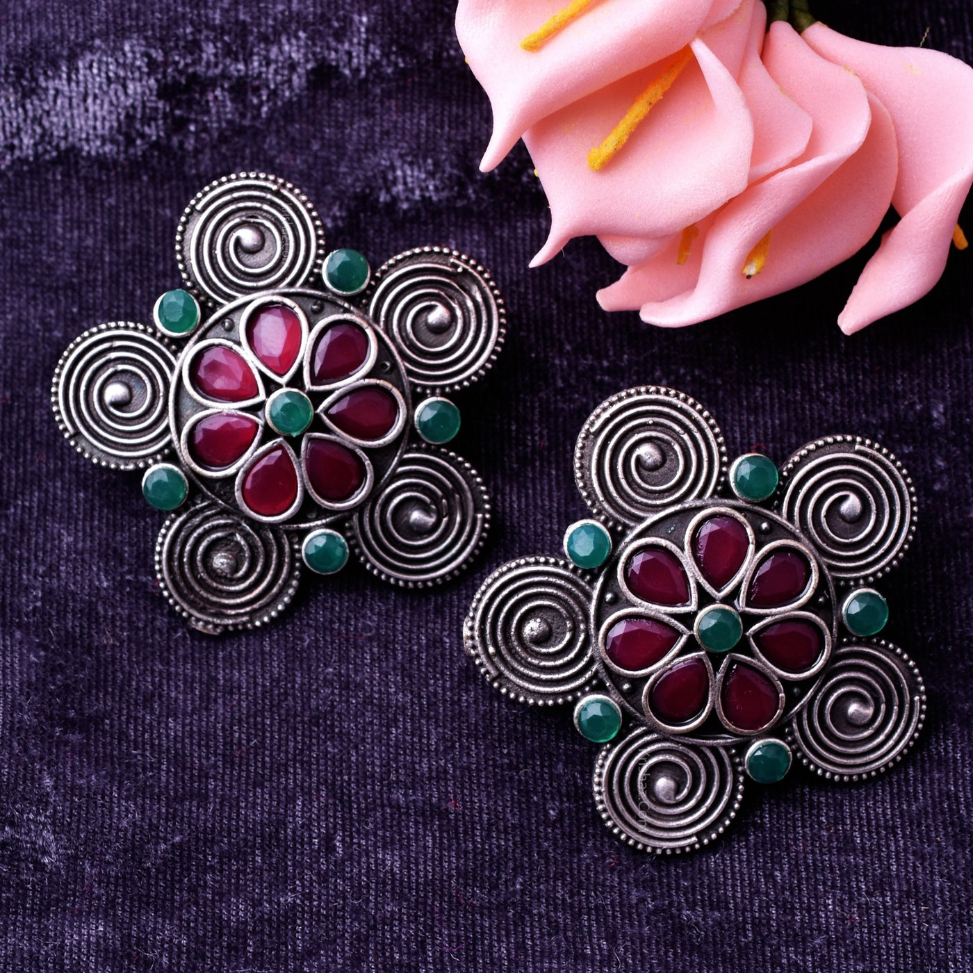 Charvi Spiral Flower Designed Stud Earrings
