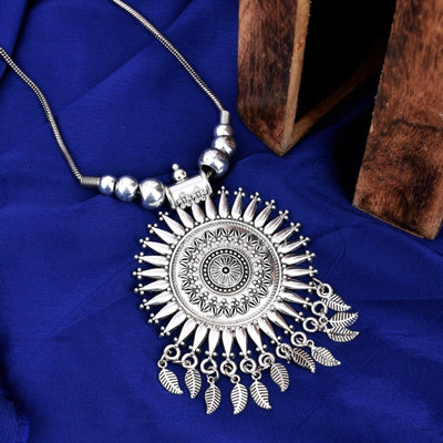 Oxidized Silver Kolhapuri Long Pendant Neckpieces