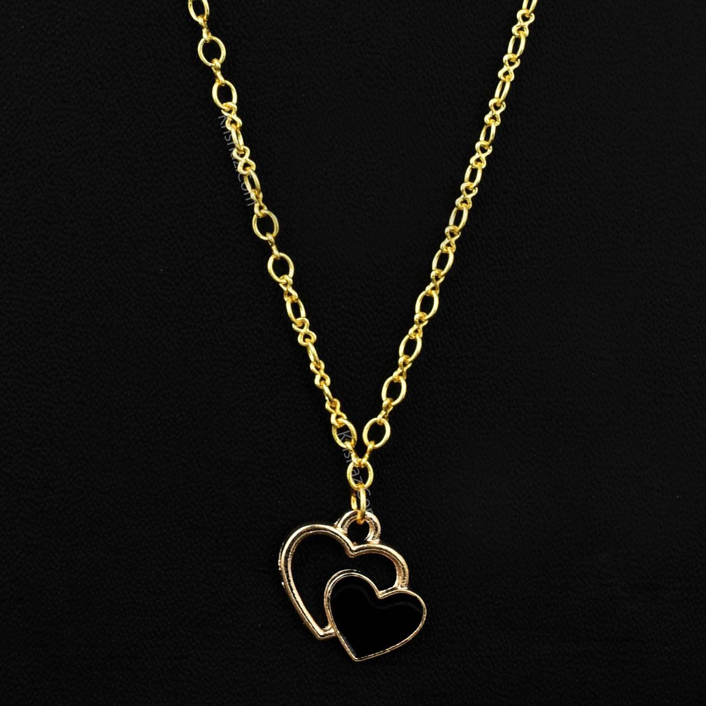 Gold Figure 8 Dainty Chains with Black Heart charms