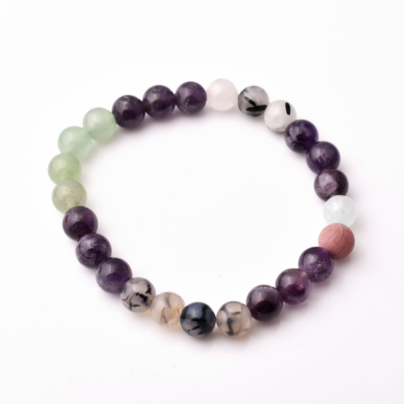 Round Beaded Stretch Bracelet, 8mm Round Multi Color Stones