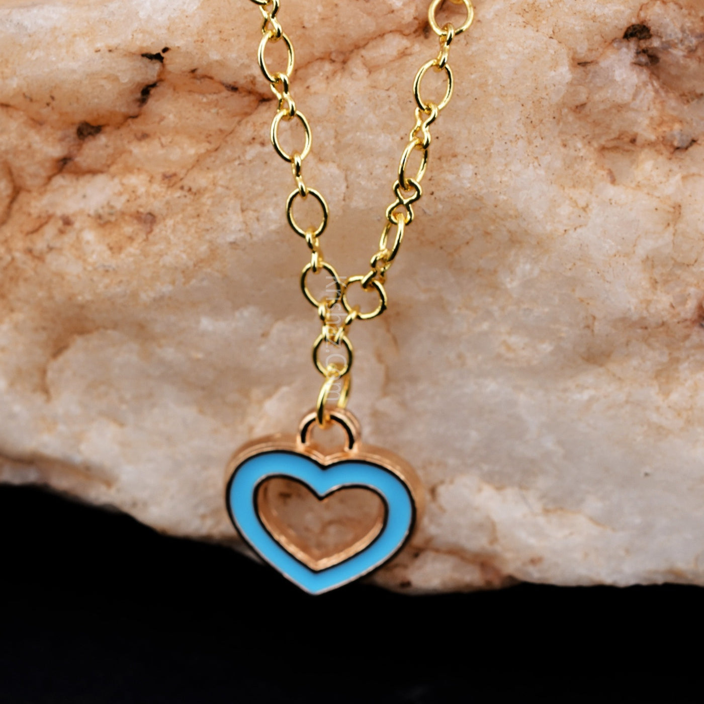 Gold Figure 8 Chain with Sky Blue Heart charms