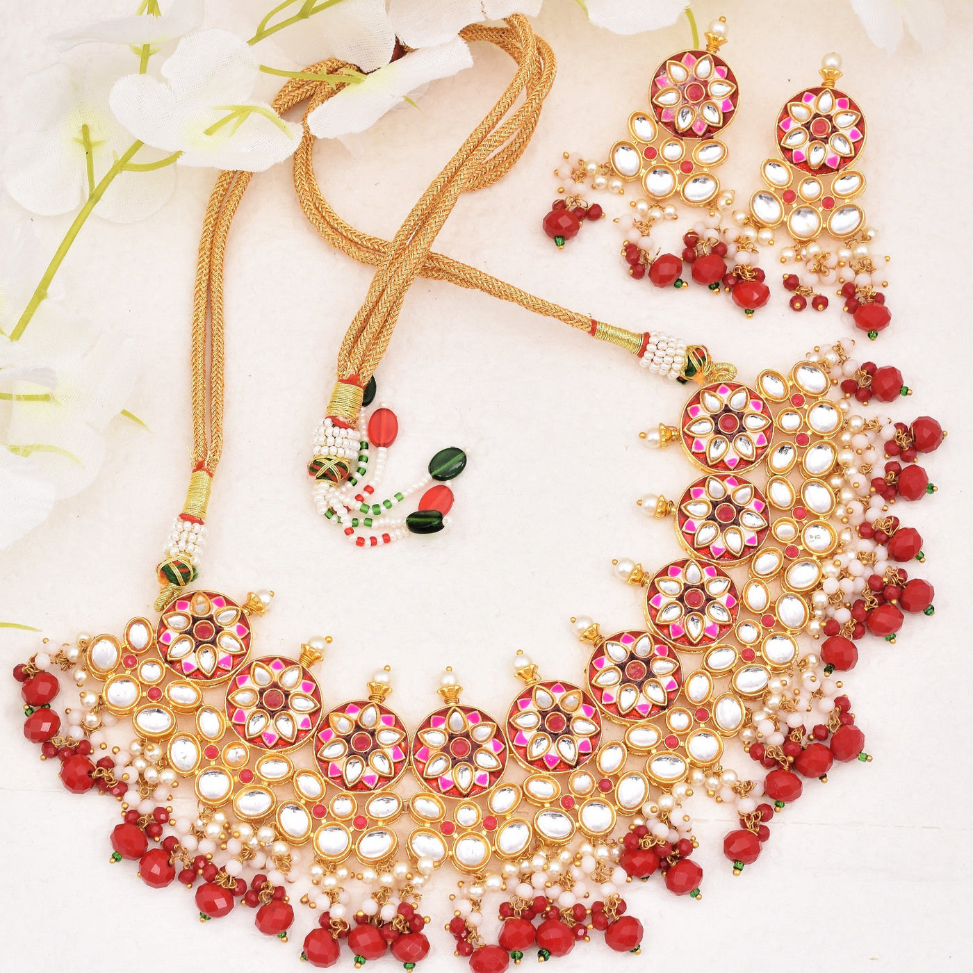 Tejaswini Floral Design Golden Necklace Set