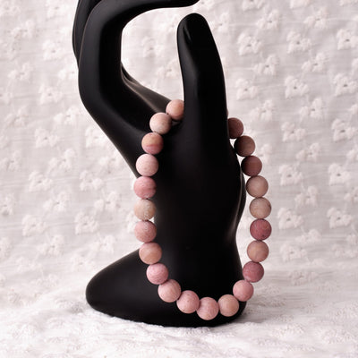 Round Beaded Stretch Bracelet, 8mm Natural Pink Matte Rhodonite Stretch Bead Bracelet