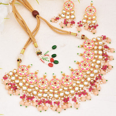 Tejaswini Floral Design Golden Necklace Set