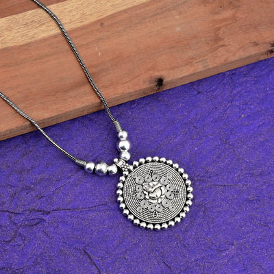 Oxidized Silver Ganesha Pendant Necklace