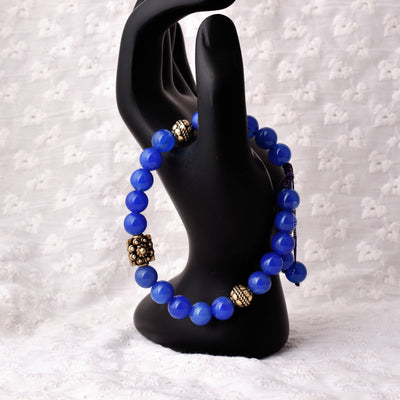 Adjustable Onyx Bracelet,  Dark Blue Onyx Beaded Bracelet With Real Gold Plated Metal Beads