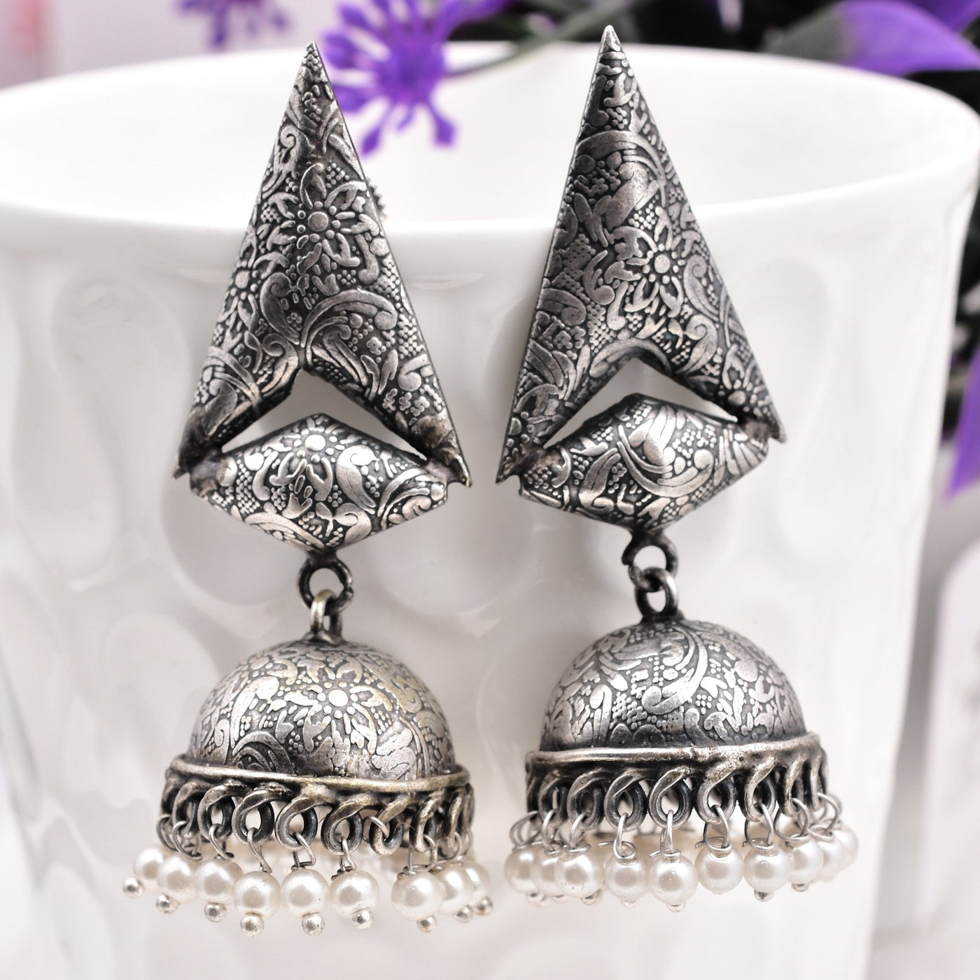 Kalyani Silver Look Alike Jhumka Earrings