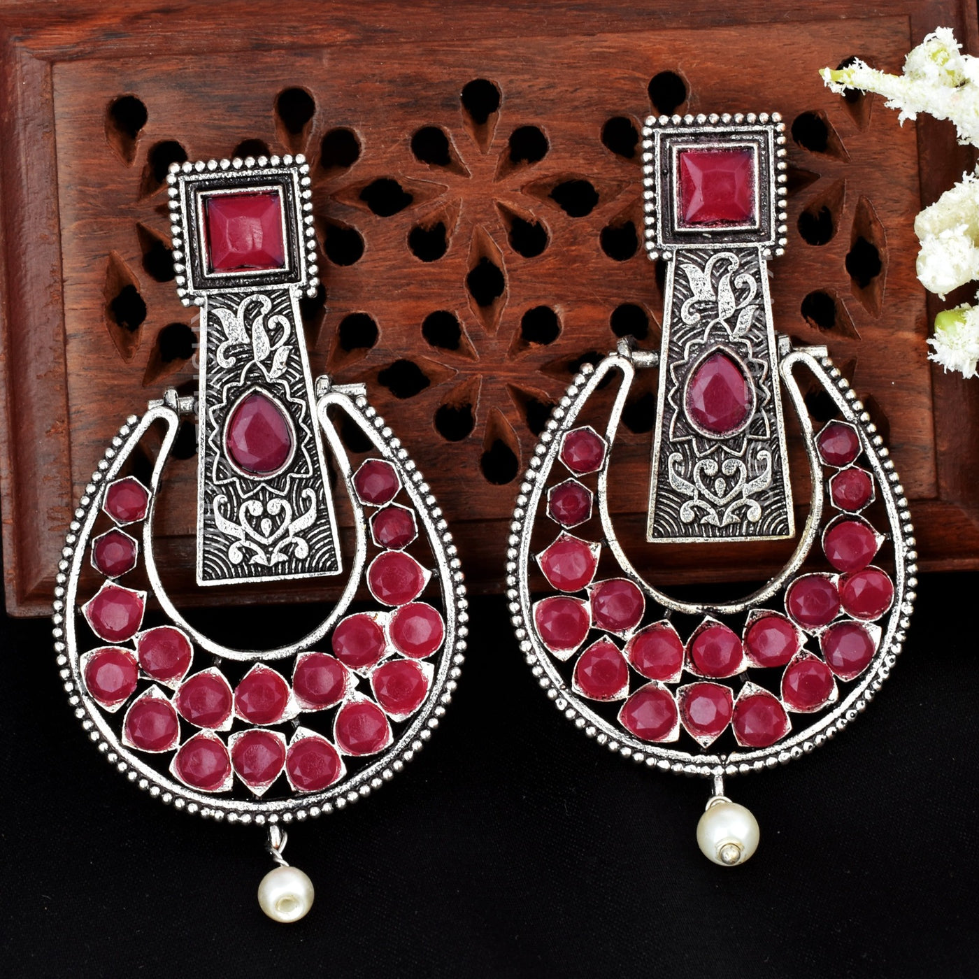 Kanisha Ruby Color Dangler Earrings.