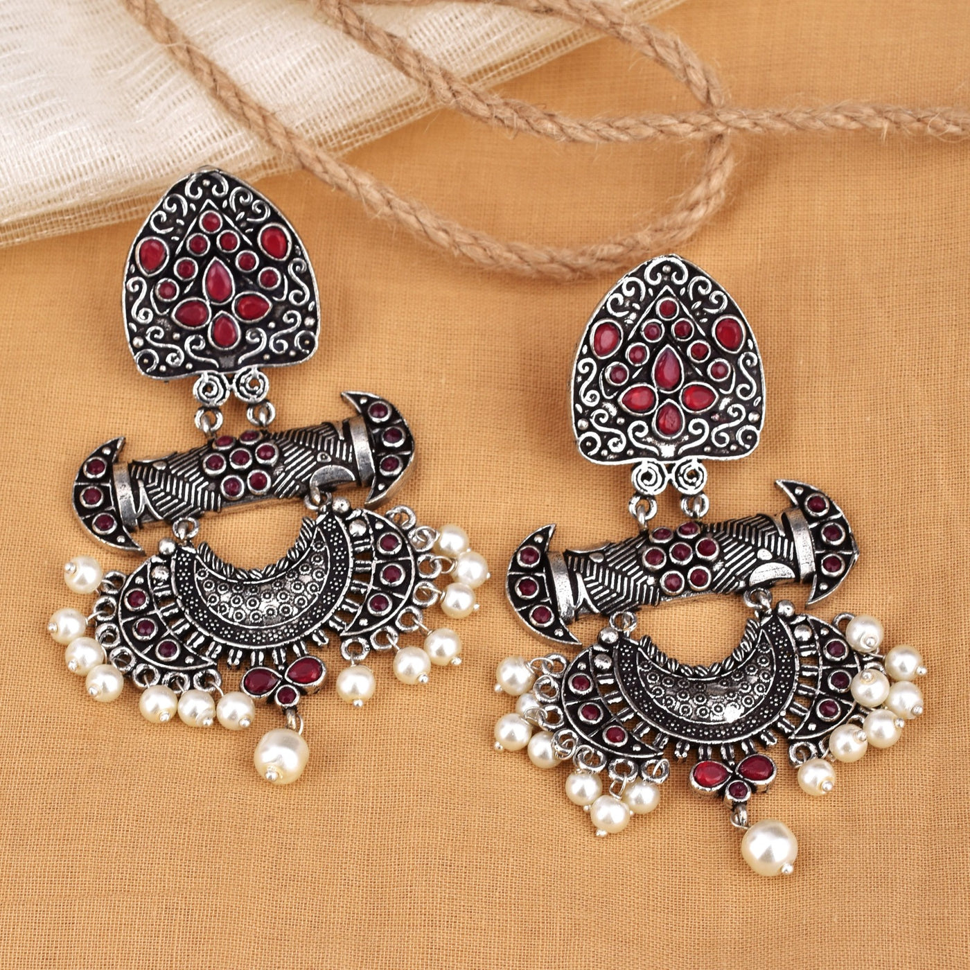 Garima German Silver Designer  Drop Dangler Earring Set