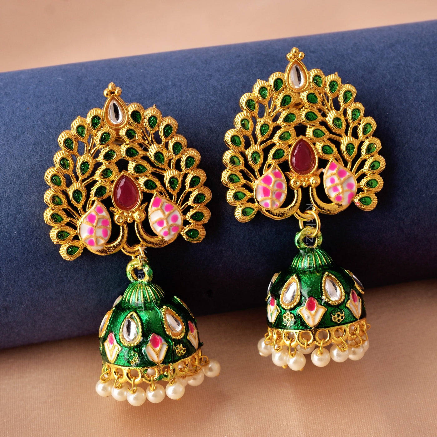 Arika Floral Golden Jhumkas Earrings Set