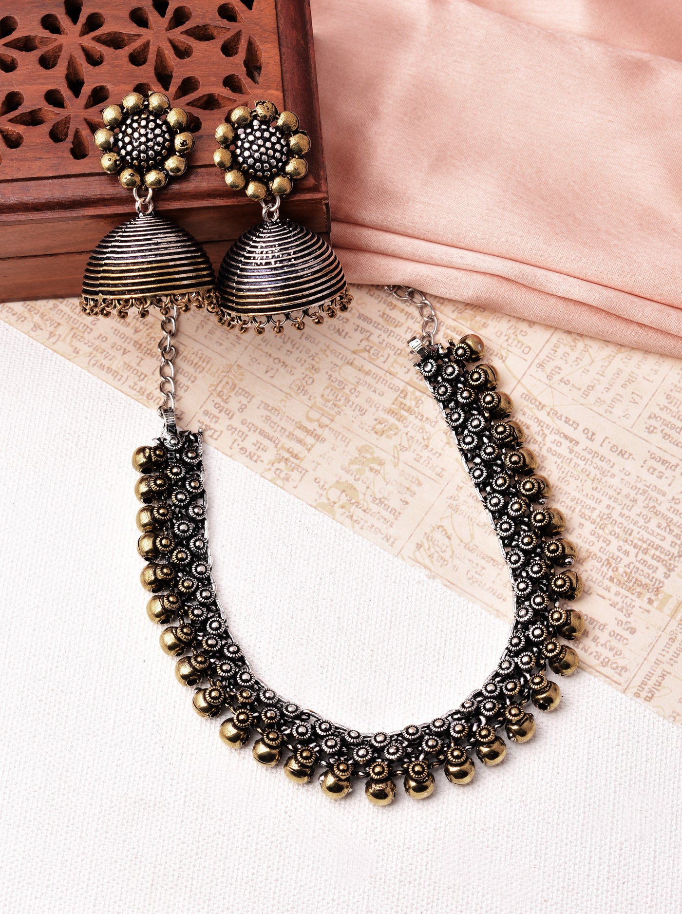 Swara Two Tone Necklace Set with Matching Earrings