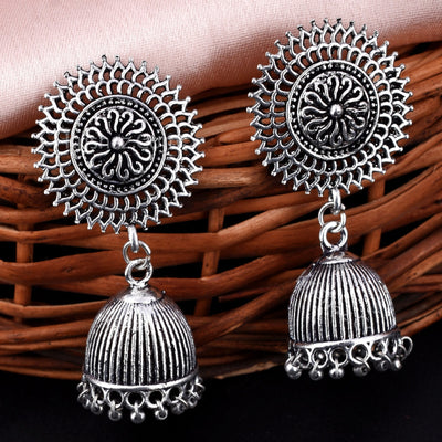 Sanchita Silver Oxidized Kolhapuri Style Jhumki Earrings