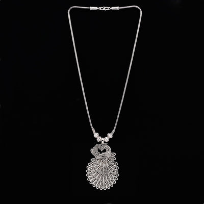 Oxidized Silver Peacock Pendant Necklace