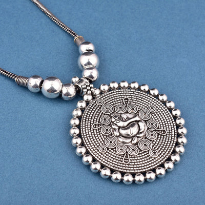 Oxidized Silver Ganesha Pendant Necklace