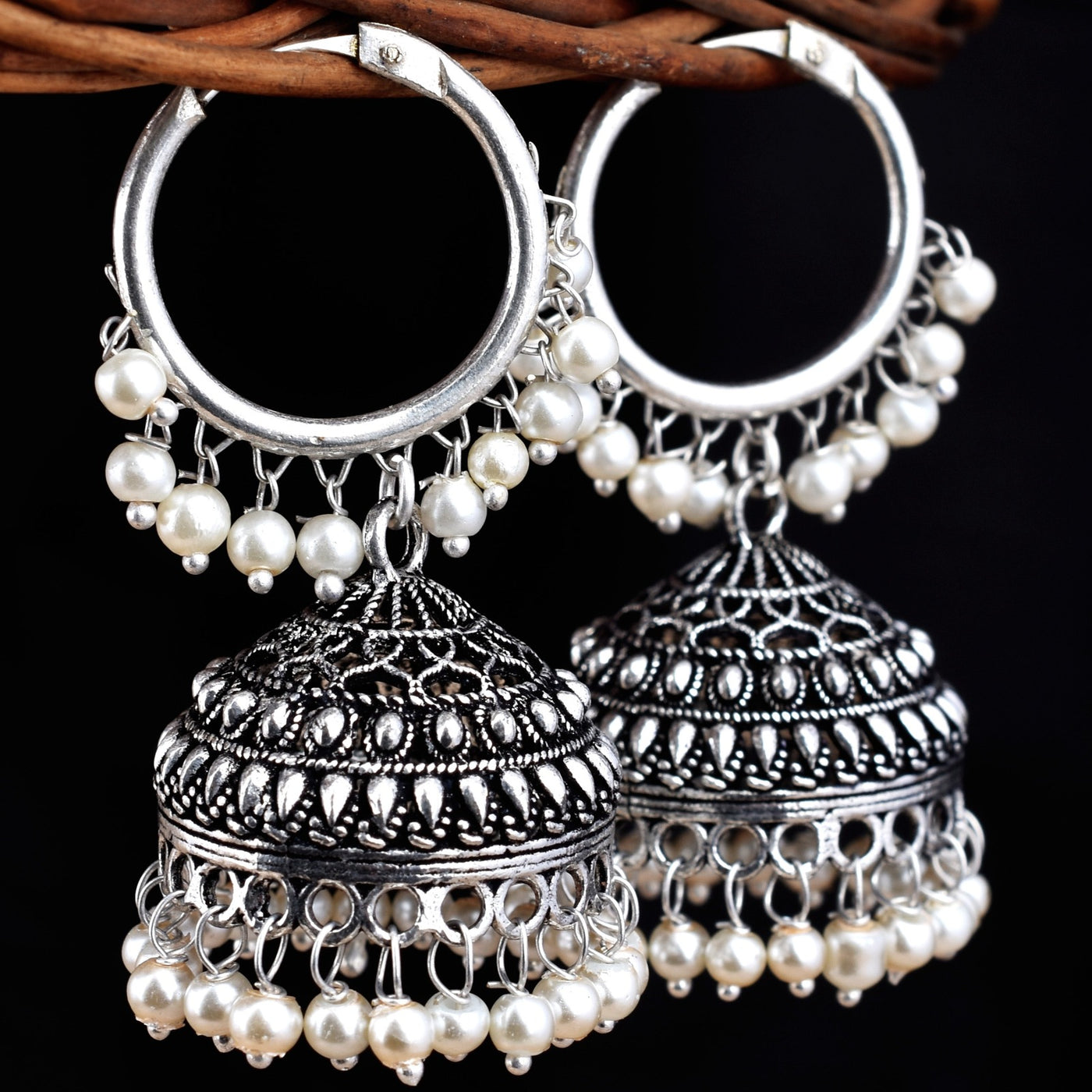 Idhika Kolhapuri Style Silver Look Alike Jhumki Earrings