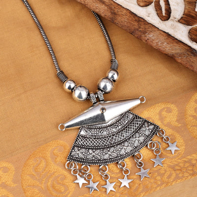 Designer Oxidized Silver Kolhapuri Long Pendant Necklace