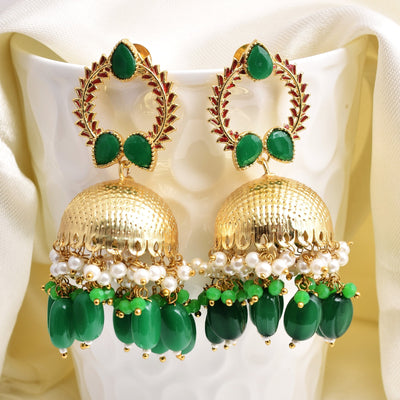 Kalandi Detailed Work Golden Jhumka Earrings