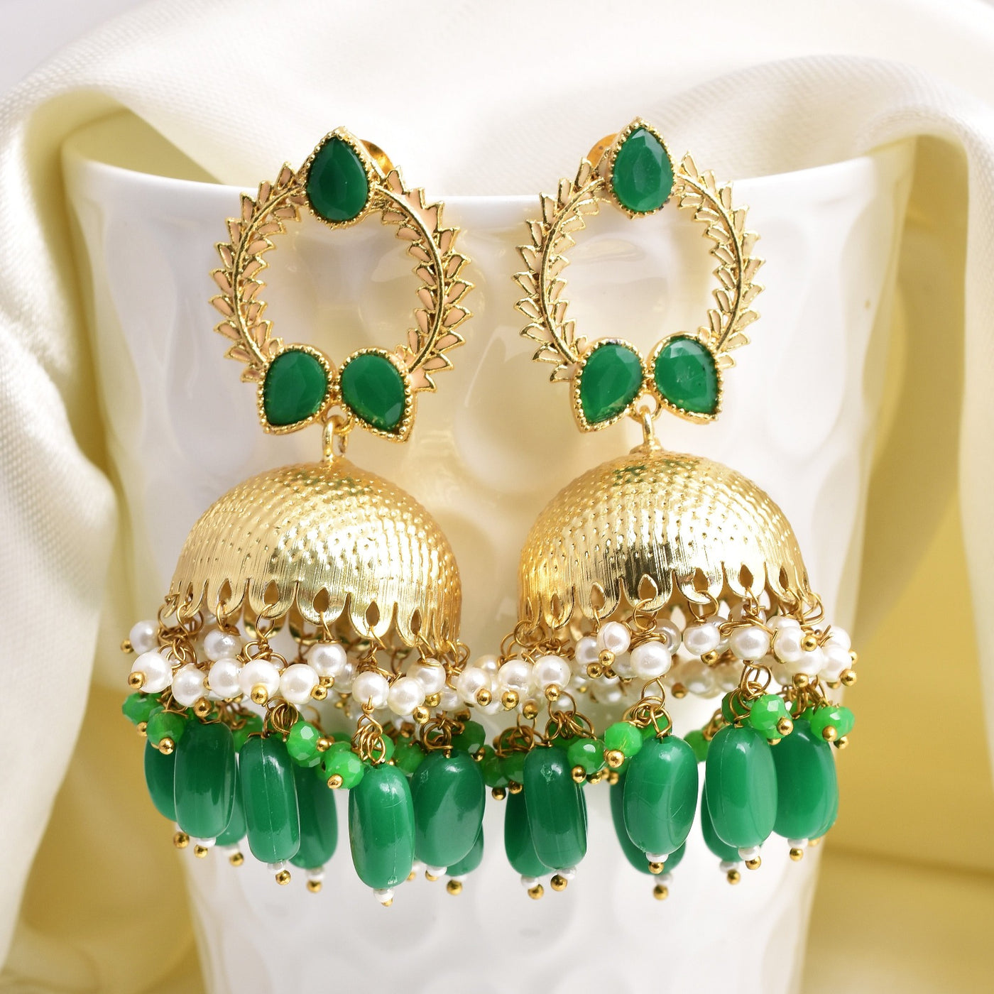 Kalandi Detailed Work Golden Jhumka Earrings