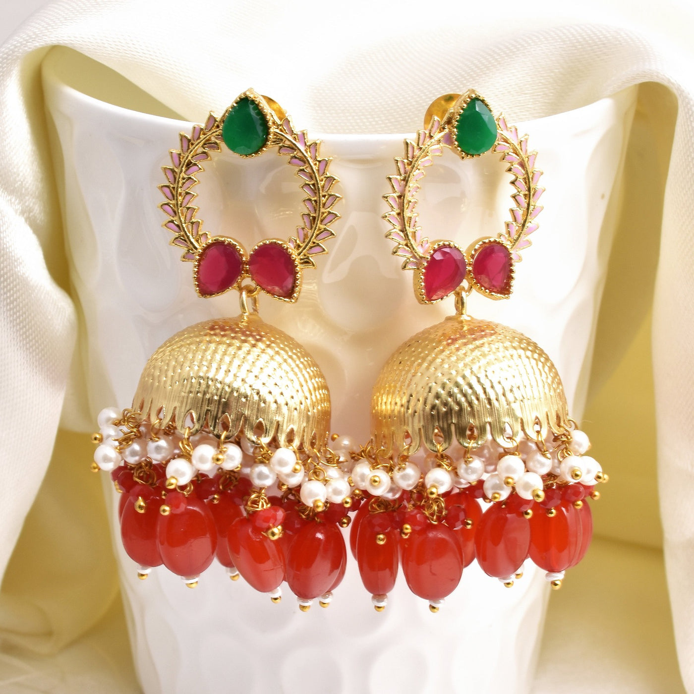 Anandi Detailed Work Golden Jhumka Earrings
