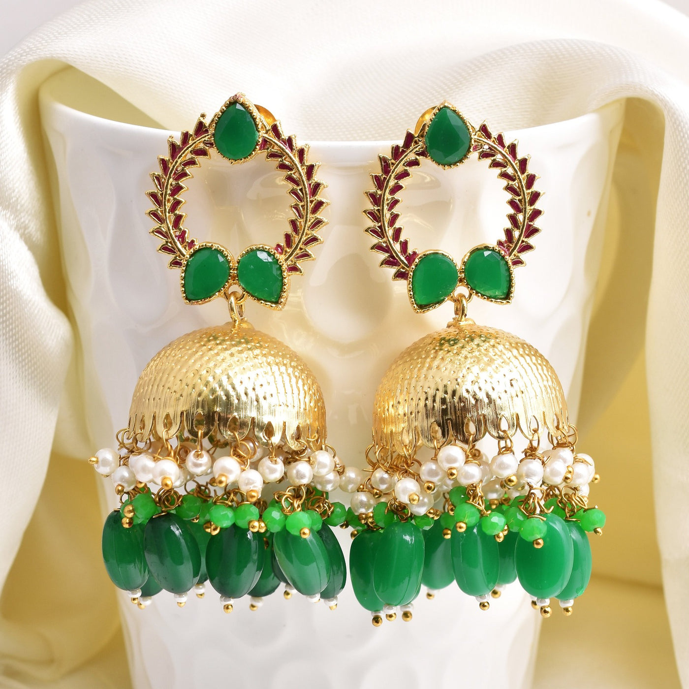 Kalandi Detailed Work Golden Jhumka Earrings