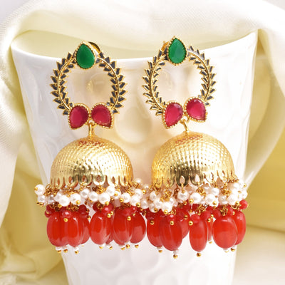Anandi Detailed Work Golden Jhumka Earrings