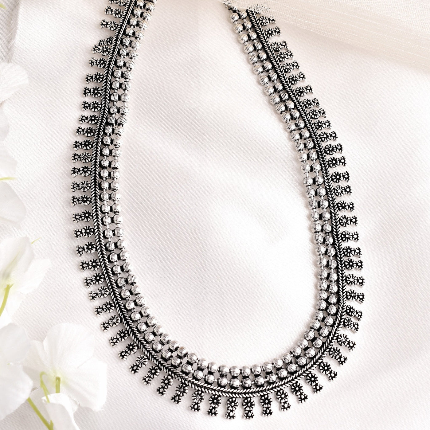 Classy Look Oxidized Silver Long Necklace