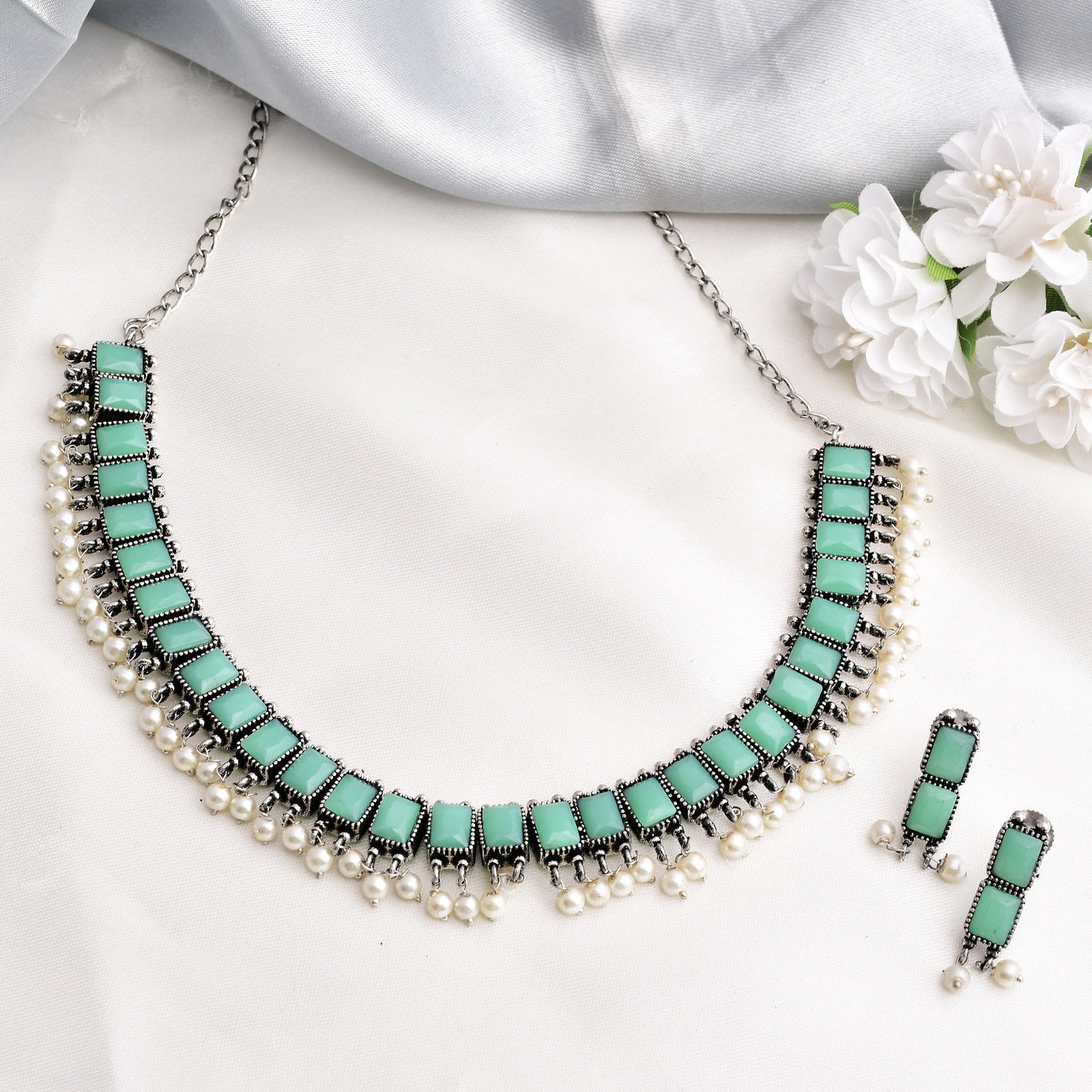 Dakshika Designer Oxidized Silver Necklace Set with Matching Earrings