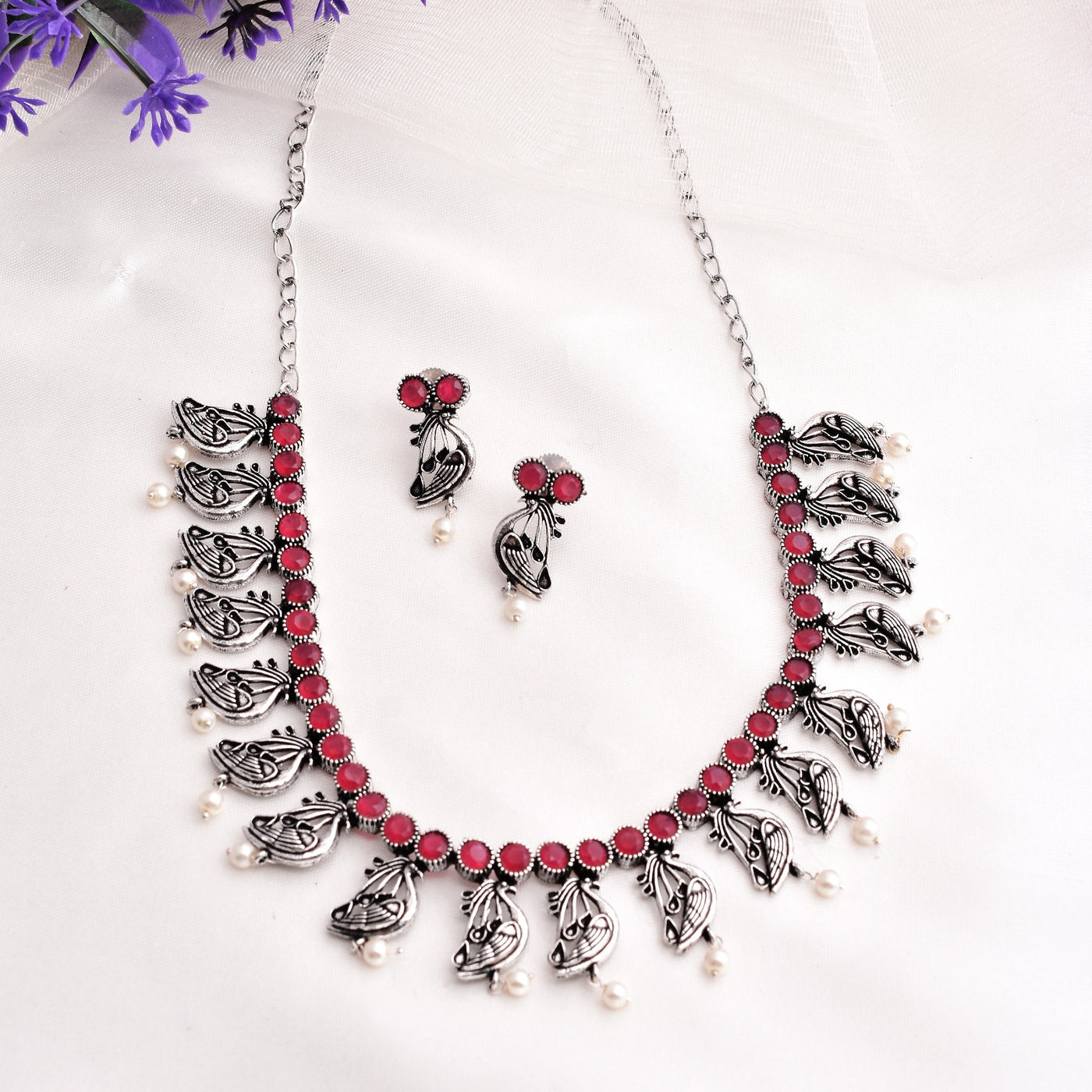 Pragya Peacock Design Necklace with Matching Earrings
