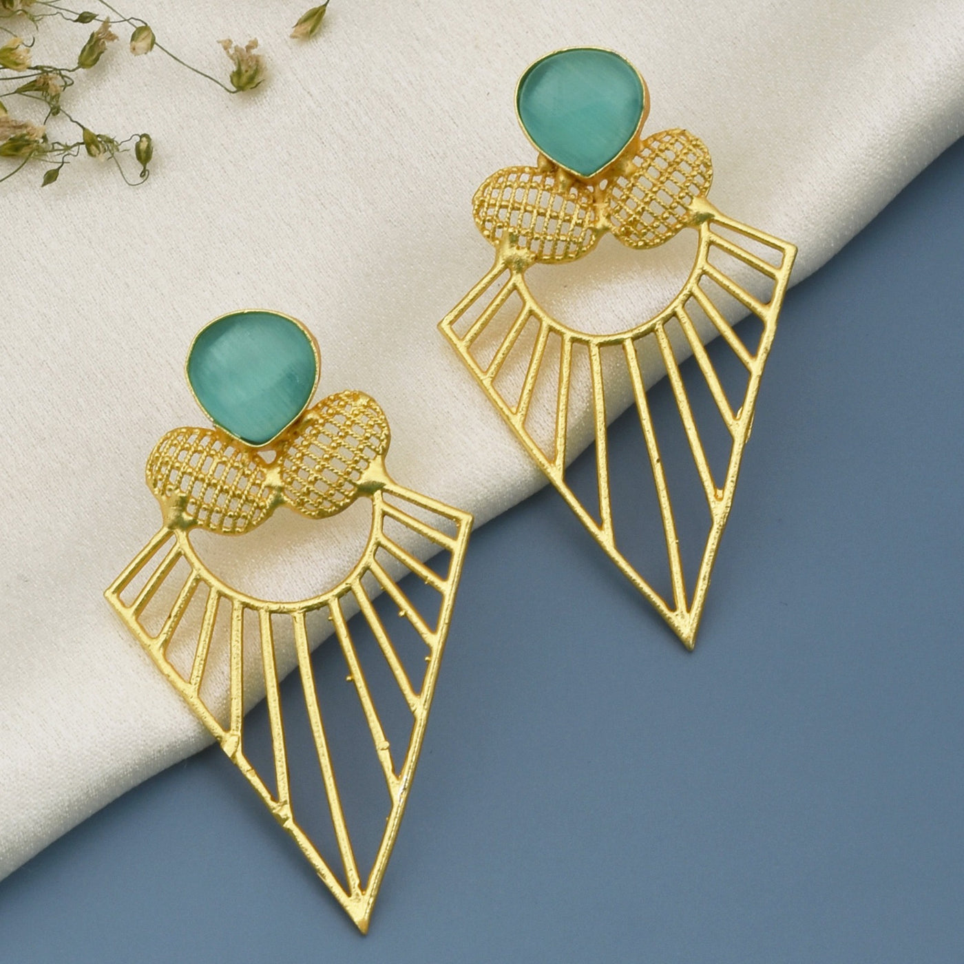 Anokhi Symmetrical Matte Gold Long Stud Earrings