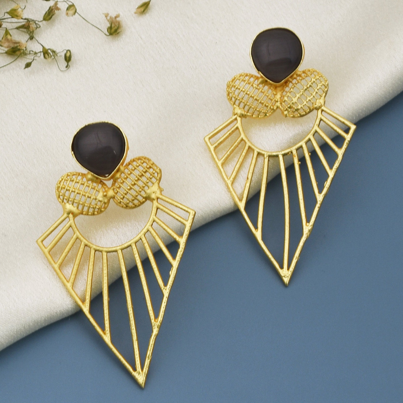 Anokhi Symmetrical Matte Gold Long Stud Earrings