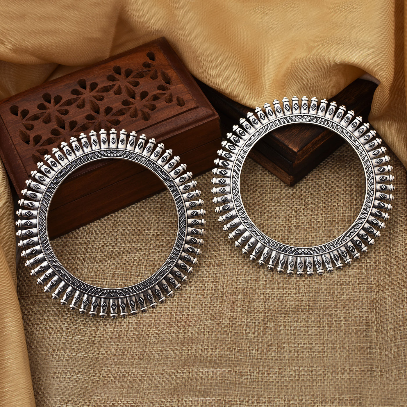 Mauli A Pair of Kolhapuri Style German Silver Kada Bangles