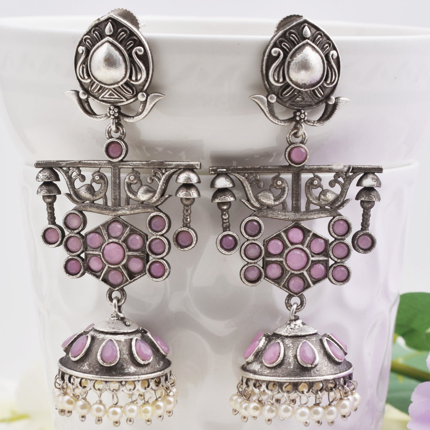 Nishtha Peacock Designed Floral Jhumka