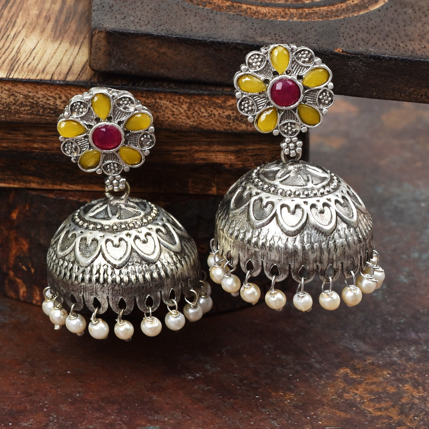 Aayushika Ethnic Silver Look Alike Jhumka