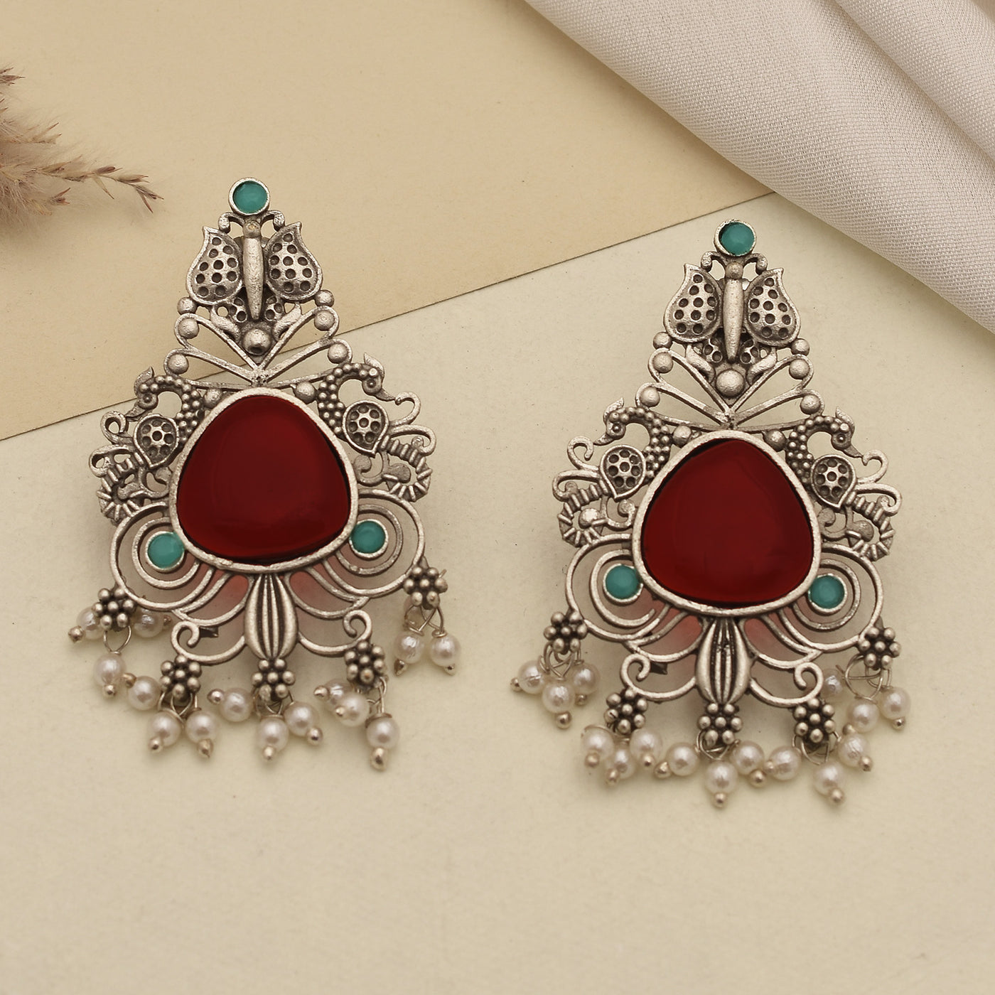 Naisha Silver Look Alike Dangler Earrings