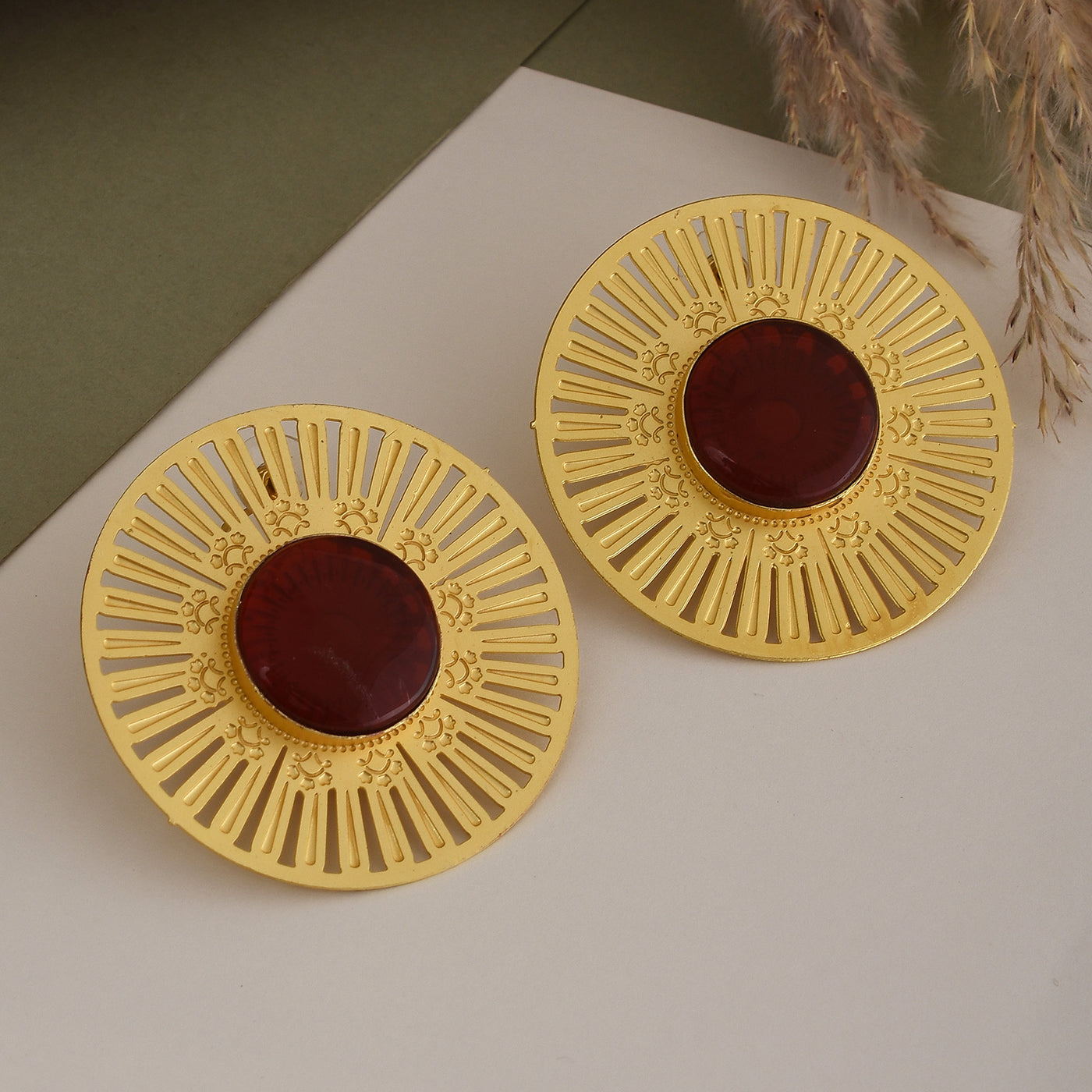 Sudarshan Matte Gold Studs
