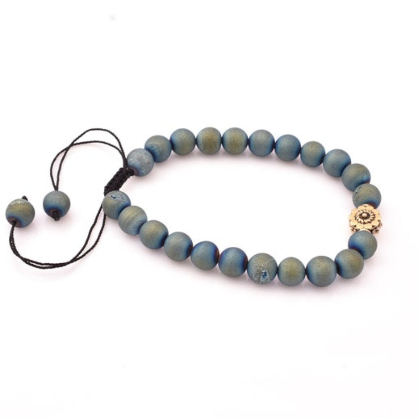 Adjustable Druzy Bracelet, Light  Blue Durzy Beaded Bracelet With Real Gold Plated Metal Beads