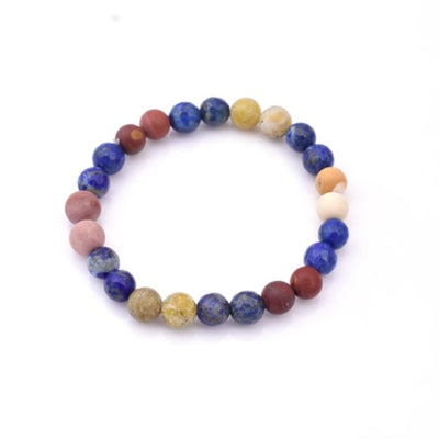 Round Beaded Stretch Bracelet, 8mm Natural Healing Stones Beaded Stretch Bracelet. Lapis-Serpentine- Mookite- Rohdonite