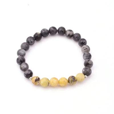 Round Beaded Stretch Bracelet, 8mm Natural Labradorite Larvikite Combine With 8mm Round Serpentine Bracelet