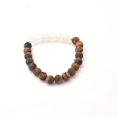 Stretch Bracelet, 8mm Natural Round Matte Tiger Eye with White Agate Beaded Stretch Bracelet