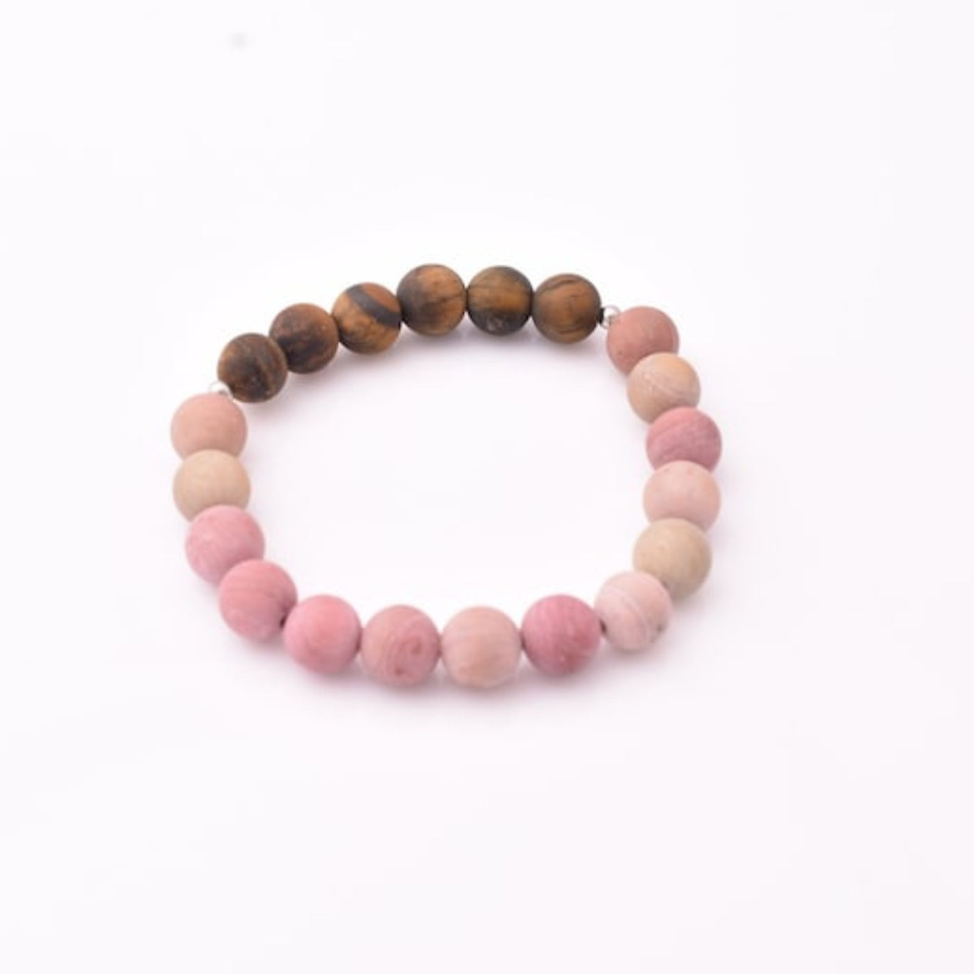 Stretch Bracelet, 8mm Natural Round Matte Tiger Eye with Mate Pink Rohdonite  Beaded Stretch Bracelet