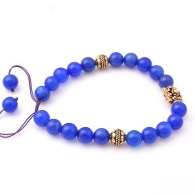 Adjustable Onyx Bracelet,  Dark Blue Onyx Beaded Bracelet With Real Gold Plated Metal Beads