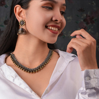 Swara Two Tone Necklace Set with Matching Earrings
