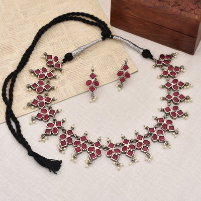 Akanksha Silver Oxidized Necklace Set