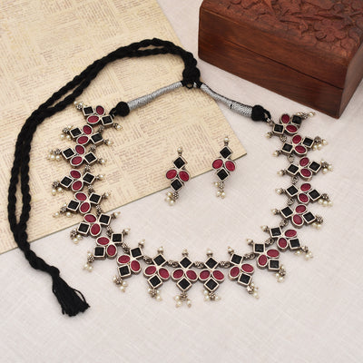 Akanksha Silver Oxidized Necklace Set