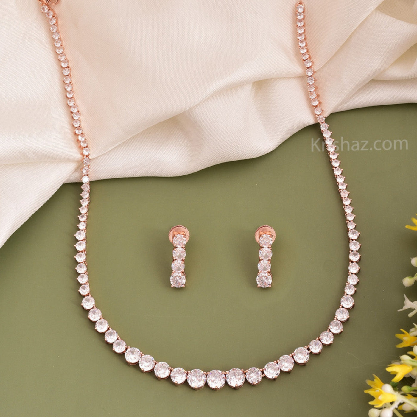 Josie Solitaire Look Rose Gold Plated Necklace With Matching Earrings